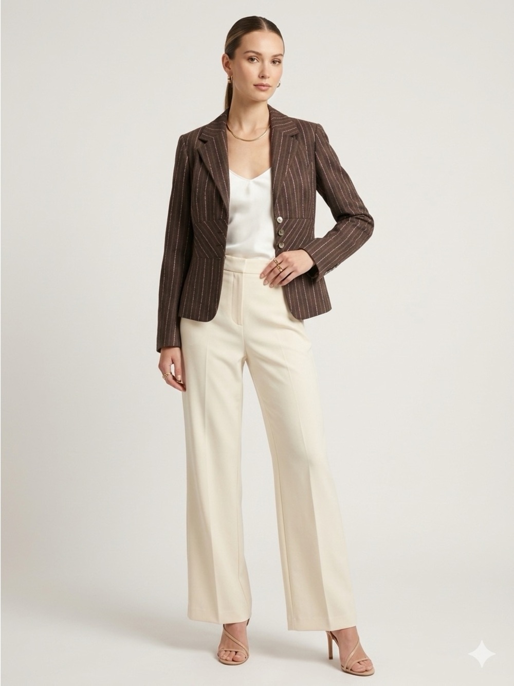J. Jill Brown Pinstripe Blazer with Pink Metallic Threads
